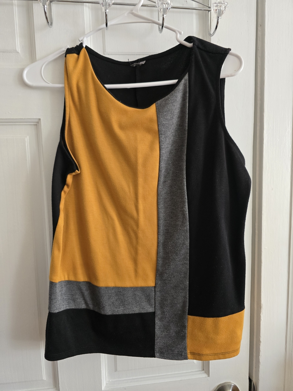 Colorblock Sleeveless Top - Mustard, Black & Gray